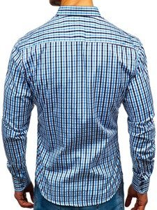 Men's Long Sleeve Checkered Vichy Shirt Sky Blue Bolf 4712