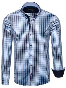 Men's Long Sleeve Checkered Vichy Shirt Sky Blue Bolf 4712