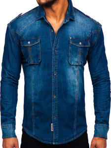 Men's Long Sleeve Denim Shirt Blue Bolf MC701B