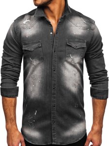 Men's Long Sleeve Denim Shirt Graphite Bolf R710