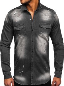 Men's Long Sleeve Denim Shirt Graphite Bolf R710