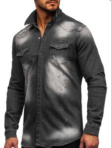 Men's Long Sleeve Denim Shirt Graphite Bolf R710