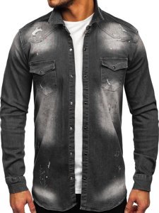 Men's Long Sleeve Denim Shirt Graphite Bolf R710