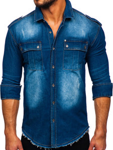 Men's Long Sleeve Denim Shirt Light Blue Bolf MC702BC