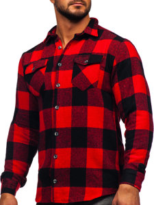 Men's Long Sleeve Flannel Shirt Black-Red Bolf 20723