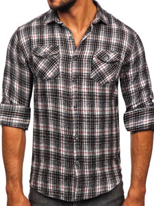 Men's Long Sleeve Flannel Shirt Black-White Bolf 20731-2