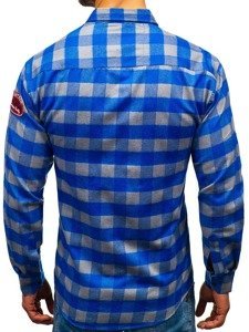 Men's Long Sleeve Flannel Shirt Blue-Grey Bolf 2503