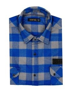 Men's Long Sleeve Flannel Shirt Blue-Grey Bolf 2503