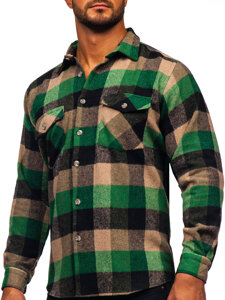 Men's Long Sleeve Flannel Shirt Green Bolf 20723