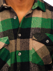 Men's Long Sleeve Flannel Shirt Green Bolf 20723