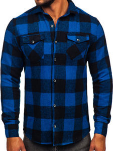 Men's Long Sleeve Flannel Shirt Navy Blue Bolf 20723