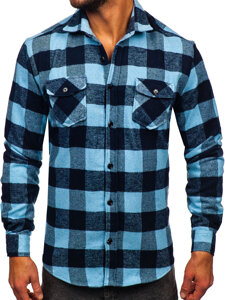 Men's Long Sleeve Flannel Shirt Sky Blue Bolf 20723