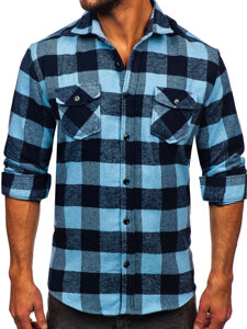 Men's Long Sleeve Flannel Shirt Sky Blue Bolf 20723