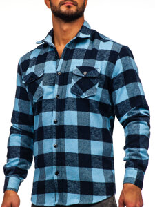 Men's Long Sleeve Flannel Shirt Sky Blue Bolf 20723