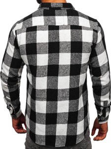 Men's Long Sleeve Flannel Shirt White-Black Bolf 20723