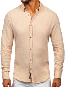 Men's Long Sleeve Muslin Shirt Beige Bolf 22746