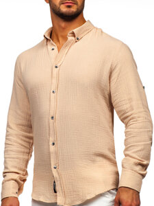 Men's Long Sleeve Muslin Shirt Beige Bolf 22746