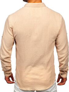 Men's Long Sleeve Muslin Shirt Beige Bolf 22746