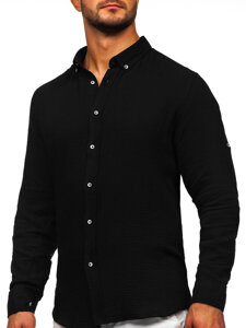 Men's Long Sleeve Muslin Shirt Black Bolf 22746