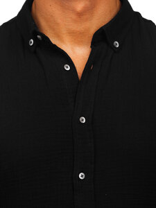 Men's Long Sleeve Muslin Shirt Black Bolf 22746