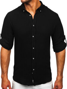 Men's Long Sleeve Muslin Shirt Black Bolf 22746