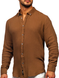 Men's Long Sleeve Muslin Shirt Brown Bolf 22746