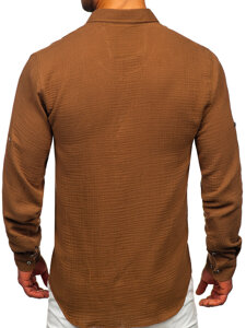 Men's Long Sleeve Muslin Shirt Brown Bolf 22746