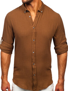 Men's Long Sleeve Muslin Shirt Brown Bolf 22746