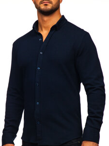 Men’s Long Sleeve Muslin Shirt Navy Blue Bolf 506