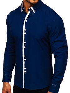 Men’s Long Sleeve Shirt Dark Navy Blue Bolf 1721-1