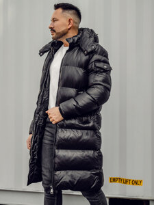 Men’s Longline Quilted Winter Jacket Black Bolf 9971