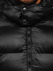 Men’s Longline Quilted Winter Jacket Black Bolf 9971