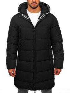 Men’s Longline Quilted Winter Jacket with hood Black Bolf 22M329