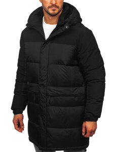 Men’s Longline Quilted Winter Jacket with hood Black Bolf 31M5016