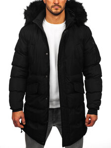 Men’s Longline Quilted Winter Jacket with hood Black Bolf 8011