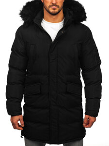 Men’s Longline Quilted Winter Jacket with hood Black Bolf 8011