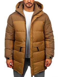 Men’s Longline Quilted Winter Jacket with hood Camel Bolf 31M5016