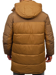 Men’s Longline Quilted Winter Jacket with hood Camel Bolf 31M5016