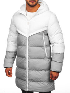 Men’s Longline Winter Jacket White-Grey Bolf CS1007