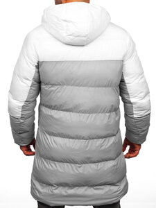 Men’s Longline Winter Jacket White-Grey Bolf CS1007