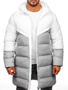 Men’s Longline Winter Jacket White-Grey Bolf CS1007