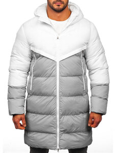 Men’s Longline Winter Jacket White-Grey Bolf CS1007