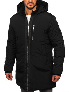 Men’s Longline Winter Jacket with hood Black Bolf 5M3121