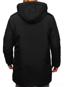 Men’s Longline Winter Jacket with hood Black Bolf 5M3121