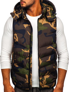 Men's Military Quilted Hooded Gilet Khaki Bolf 6876