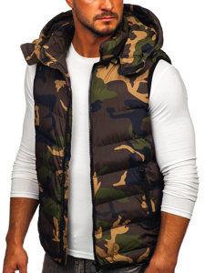 Men's Military Quilted Hooded Gilet Khaki Bolf 6876