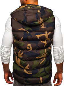 Men's Military Quilted Hooded Gilet Khaki Bolf 6876