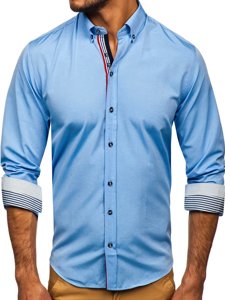 Men’s Patterned Long Sleeve Shirt Sky Blue Bolf 8843