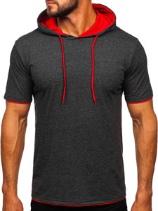 Men's Plain Hooded T-shirt Anthracite-Red Bolf 08