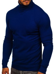 Men's Plain Polo Neck Sweater Blue Bolf YY02